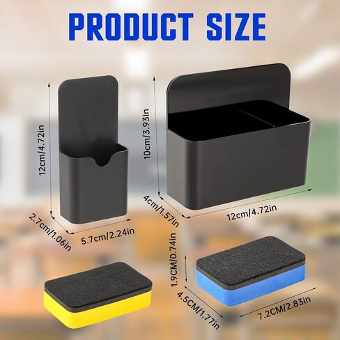 2 Pcs Magnetic Pen Holder with Magnetic Blackboard Erase, Magnetic Dry Erase Whiteboard Marker Holder, White Magnetic Wall Pen Holder For Whiteboard Fridge Refrigerator Office Home(Black) in Saudi Arabia