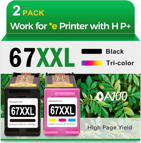 OA100 67 XXL Remanufactured Ink Cartridge Replacement for HP Ink 67 67XL 67XXL for 2755e 2700 6055e 6000 4155e 2700e 2700 6455e 6400 2752e 4100e Printer for HP 67XL Printer Ink Black Color (2-Pack) in Kuwait