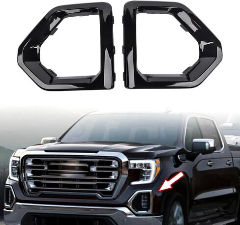 استبدال غطاء الإطار الخارجي لضوء الضباب الأمامي الأيسر الأيمن لسيارة GMC Sierra 1500 Yukon XL Denali SLE SLT 2019-2023 84176752 84176753 (أسود) in Saudi Arabia