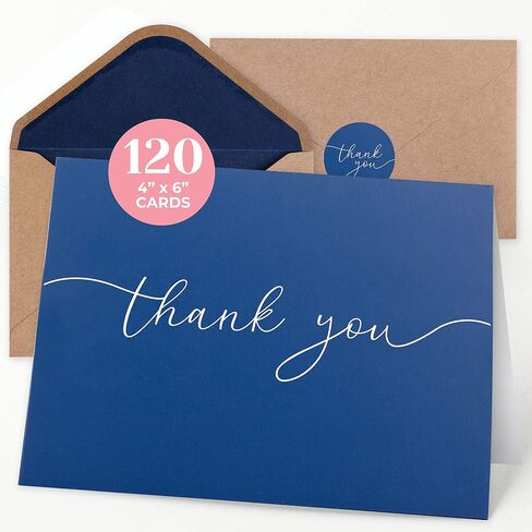 120 Heavyweight Blank Thank You Cards with Envelopes & Stickers, Premium Thank You Notes with Envelopes Set, Bulk Thank You Cards with Envelopes, Classic Navy Blue Bulk Pack (4 x 6 Inches) (120 Pack) in Saudi Arabia