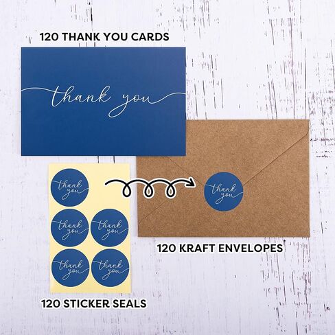 120 Heavyweight Blank Thank You Cards with Envelopes & Stickers, Premium Thank You Notes with Envelopes Set, Bulk Thank You Cards with Envelopes, Classic Navy Blue Bulk Pack (4 x 6 Inches) (120 Pack) in Saudi Arabia
