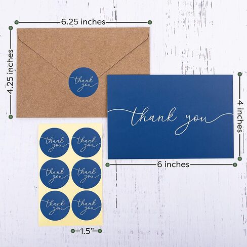 120 Heavyweight Blank Thank You Cards with Envelopes & Stickers, Premium Thank You Notes with Envelopes Set, Bulk Thank You Cards with Envelopes, Classic Navy Blue Bulk Pack (4 x 6 Inches) (120 Pack) in Saudi Arabia