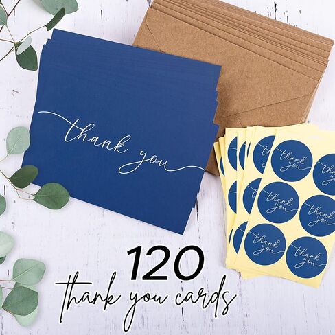120 Heavyweight Blank Thank You Cards with Envelopes & Stickers, Premium Thank You Notes with Envelopes Set, Bulk Thank You Cards with Envelopes, Classic Navy Blue Bulk Pack (4 x 6 Inches) (120 Pack) in Saudi Arabia