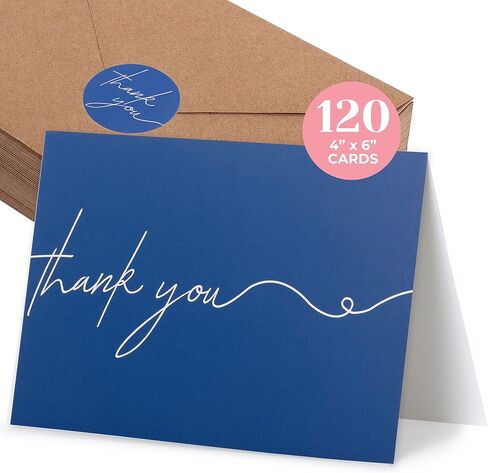 120 Heavyweight Blank Thank You Cards with Envelopes & Stickers, Premium Thank You Notes with Envelopes Set, Bulk Thank You Cards with Envelopes, Classic Navy Blue Bulk Pack (4 x 6 Inches) (120 Pack) in Saudi Arabia