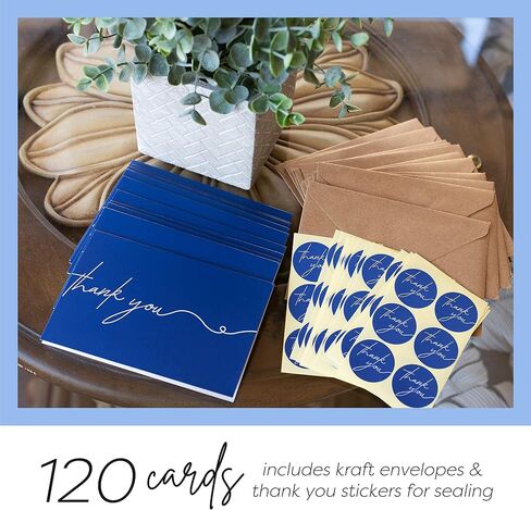 120 Heavyweight Blank Thank You Cards with Envelopes & Stickers, Premium Thank You Notes with Envelopes Set, Bulk Thank You Cards with Envelopes, Classic Navy Blue Bulk Pack (4 x 6 Inches) (120 Pack) in Saudi Arabia