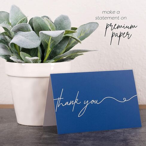 120 Heavyweight Blank Thank You Cards with Envelopes & Stickers, Premium Thank You Notes with Envelopes Set, Bulk Thank You Cards with Envelopes, Classic Navy Blue Bulk Pack (4 x 6 Inches) (120 Pack) in Saudi Arabia