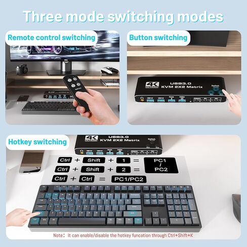 محول KVM 4K@60 هرتز لشاشتين وجهاز كمبيوتر، شاشة مزدوجة HDMI Matrix 4 في 2 خارج عرض ممتد، مفتاح KVM مع 4 منافذ USB 3.0، 4 منافذ HDMI ومنفذين HDMI خارج، يدعم مفتاح التشغيل السريع وجهاز التحكم عن بعد in Kuwait