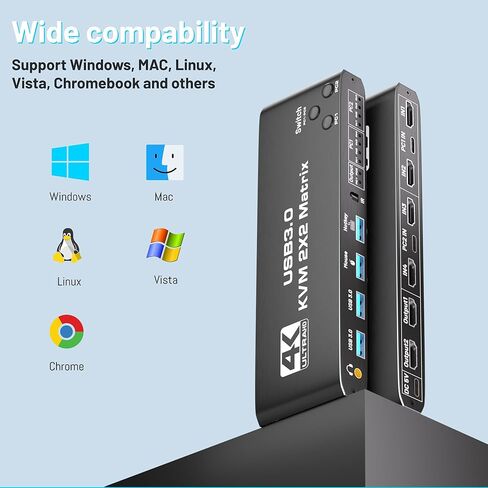 محول KVM 4K@60 هرتز لشاشتين وجهاز كمبيوتر، شاشة مزدوجة HDMI Matrix 4 في 2 خارج عرض ممتد، مفتاح KVM مع 4 منافذ USB 3.0، 4 منافذ HDMI ومنفذين HDMI خارج، يدعم مفتاح التشغيل السريع وجهاز التحكم عن بعد in Kuwait