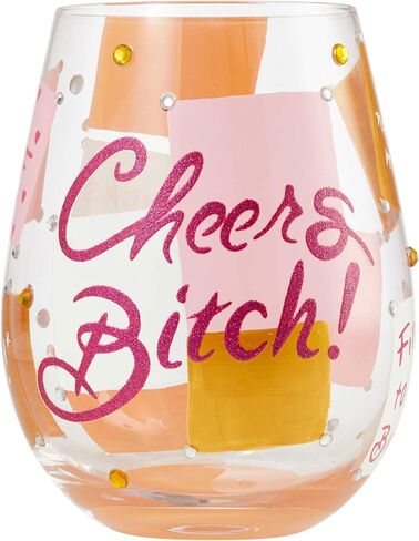 Enesco Designs by Lolita Cheers B Artisan Stemless Wine Glass, 20 Ounce, Multicolor in Saudi Arabia
