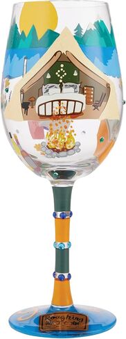 Enesco Designs by Lolita Glamping Hand-Painted Artisan Wine Glass, 15 Ounce, Multicolor in Saudi Arabia