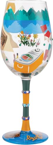 Enesco Designs by Lolita Glamping Hand-Painted Artisan Wine Glass, 15 Ounce, Multicolor in Saudi Arabia