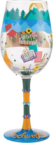Enesco Designs by Lolita Glamping Hand-Painted Artisan Wine Glass, 15 Ounce, Multicolor in Saudi Arabia