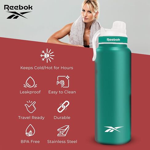 Reebok Athletic Stainless Steel Water Bottle - Insulated Water Bottle 32 oz With Chug Lid - Double Wall Vacuum Insulated Sports Water Bottle, BPA Free in Kuwait