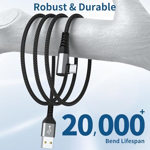 كابل USB من النوع C (2 حزمة 3.3 قدم)، USB A إلى USB C 3.1A سلك شاحن شحن سريع الزاوية اليمنى لهاتف Samsung Galaxy S23 S22 S21 S20 S10 S9 S8 Plus، Note 20 10 9 8، A10e A13 A20 A50 A51 A71 A73 ‎موتو جي7 جي8 in Kuwait