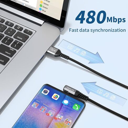 كابل USB من النوع C (2 حزمة 3.3 قدم)، USB A إلى USB C 3.1A سلك شاحن شحن سريع الزاوية اليمنى لهاتف Samsung Galaxy S23 S22 S21 S20 S10 S9 S8 Plus، Note 20 10 9 8، A10e A13 A20 A50 A51 A71 A73 ‎موتو جي7 جي8 in Kuwait
