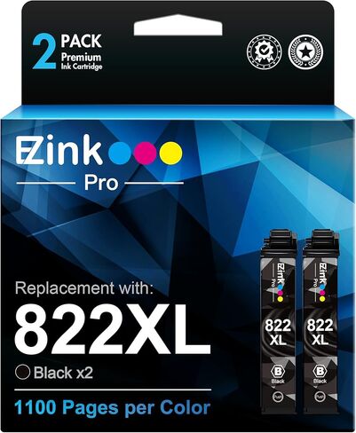 خرطوشة حبر بديلة معاد تصنيعها لإبسون 822XL 822 T822، أسود، عبوتان in Kuwait