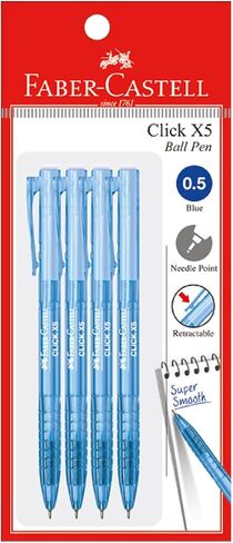 مجموعة أقلام Faber-Castell Click X Ball مكونة من 4 أقلام (0.5/0.7 مم - أسود/أزرق/أحمر) - فائقة النعومة، قبضة مريحة، مقاومة للماء، تم تطويرها باستخدام قلم حبر ألماني، قلم خالٍ من التلطيخ (0.5 مم (أزرق)) in Saudi Arabia