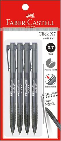 مجموعة أقلام Faber-Castell Click X Ball مكونة من 4 أقلام (0.5/0.7 مم - أسود/أزرق/أحمر) - فائقة النعومة، قبضة مريحة، مقاومة للماء، تم تطويرها باستخدام قلم حبر ألماني، قلم خالٍ من التلطيخ (0.5 مم (أزرق)) in Kuwait
