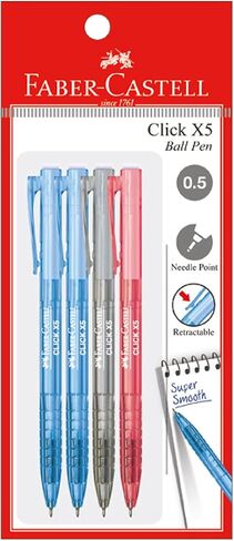 مجموعة أقلام Faber-Castell Click X Ball مكونة من 4 أقلام (0.5/0.7 مم - أسود/أزرق/أحمر) - فائقة النعومة، قبضة مريحة، مقاومة للماء، تم تطويرها باستخدام قلم حبر ألماني، قلم خالٍ من التلطيخ (0.5 مم (أزرق)) in Saudi Arabia