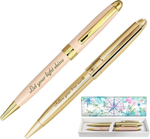 Follow Your True North Ballpoint Pen for Women, Fancy Pen for Journaling and Writing, Inspirational Pen with Motivational Saying, Gift Box, Extra Refill, Pink Pen with Gold Trim, Black Ink in Saudi Arabia