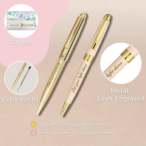 Follow Your True North Ballpoint Pen for Women, Fancy Pen for Journaling and Writing, Inspirational Pen with Motivational Saying, Gift Box, Extra Refill, Pink Pen with Gold Trim, Black Ink in Saudi Arabia