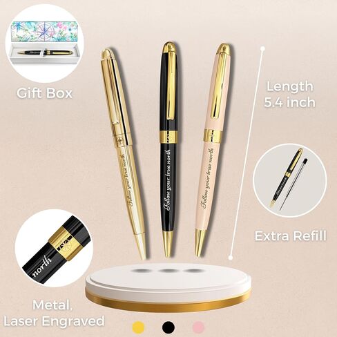 Follow Your True North Ballpoint Pen for Women, Fancy Pen for Journaling and Writing, Inspirational Pen with Motivational Saying, Gift Box, Extra Refill, Pink Pen with Gold Trim, Black Ink in Saudi Arabia