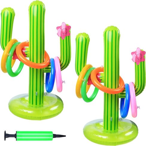 Inflatable Cactus Ring Toss Game Set Includes 2 Pieces Inflatable Cactus, 10 Pieces Inflatable Rings for Summer Pool Beach Luau Party Supplies in Saudi Arabia