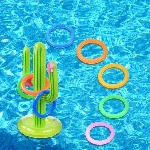 Inflatable Cactus Ring Toss Game Set Includes 2 Pieces Inflatable Cactus, 10 Pieces Inflatable Rings for Summer Pool Beach Luau Party Supplies in Saudi Arabia
