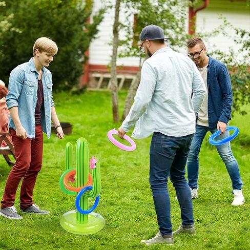 Inflatable Cactus Ring Toss Game Set Includes 2 Pieces Inflatable Cactus, 10 Pieces Inflatable Rings for Summer Pool Beach Luau Party Supplies in Saudi Arabia