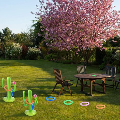 Inflatable Cactus Ring Toss Game Set Includes 2 Pieces Inflatable Cactus, 10 Pieces Inflatable Rings for Summer Pool Beach Luau Party Supplies in Saudi Arabia