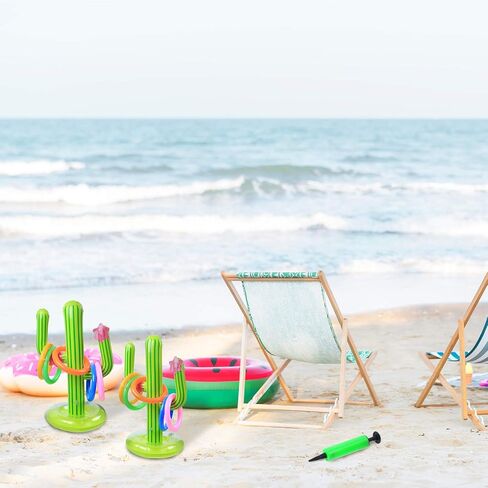 Inflatable Cactus Ring Toss Game Set Includes 2 Pieces Inflatable Cactus, 10 Pieces Inflatable Rings for Summer Pool Beach Luau Party Supplies in Saudi Arabia