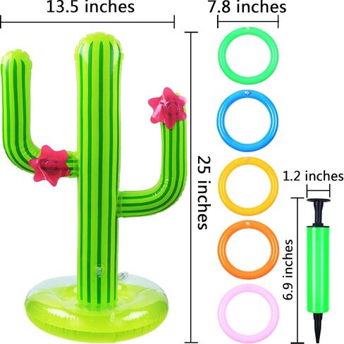 Inflatable Cactus Ring Toss Game Set Includes 2 Pieces Inflatable Cactus, 10 Pieces Inflatable Rings for Summer Pool Beach Luau Party Supplies in Saudi Arabia
