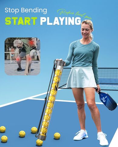 PalProt® Pickleball Picker Upper Tube Retriever: Portable Collector with Adjustable Strap & Hanging Hooks - Any Angle Pick Up MAX-12 Pickle Balls Hopper with Top-Access-System in Kuwait