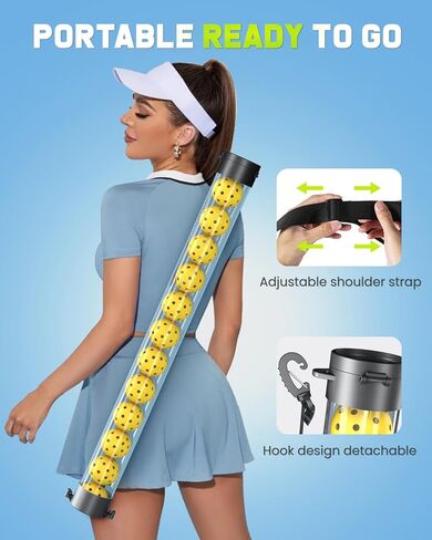PalProt® Pickleball Picker Upper Tube Retriever: Portable Collector with Adjustable Strap & Hanging Hooks - Any Angle Pick Up MAX-12 Pickle Balls Hopper with Top-Access-System in Kuwait