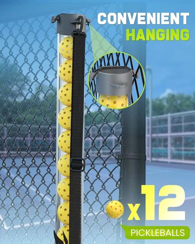 PalProt® Pickleball Picker Upper Tube Retriever: Portable Collector with Adjustable Strap & Hanging Hooks - Any Angle Pick Up MAX-12 Pickle Balls Hopper with Top-Access-System in Kuwait