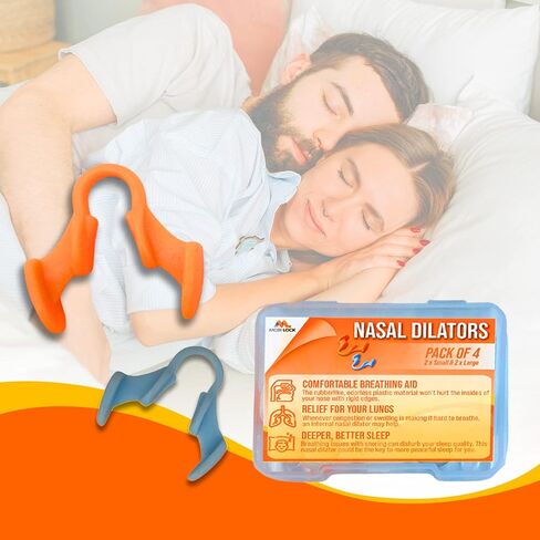موسعات الأنف للشخير - موسع الأنف المضاد للشخير للتنفس - مساعدات تنفس الأنف للرجال والنساء - موسع الأنف المرن للنوم والتمرين - 4 عبوات، 2 صغير و2 متوسط ​​- من Mobi Lock in Kuwait