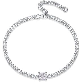 14K White Gold Over S925 Sterling Silver Cuban Link Solitaire Bracelet,with 1ct VVS2 D-color Oval/Princess Cut Diamond, Stunning Diamond Jewelry for Women in Saudi Arabia