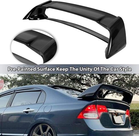 HECASA Rear Trunk Spoiler Wing Pre-Painted Compatible with 2006-2011 Honda Civic 4 Door Sedan Glossy Black in Saudi Arabia