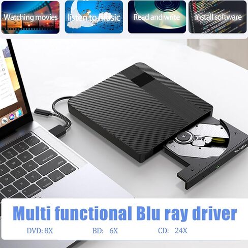 External Blu-ray Drives DVD/CD/BD Burner For Laptop USB 3.0 Portable BD CD DVD Reader Writer Player 3D Optical Drive Disc Duplicators Compatible with Laptop Desktop PC Windows Mac Pro MacBook Linux in Kuwait