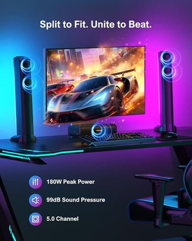 ULTIMEA 5.0ch Sound Bar for Smart TV, PC Soundbar with RGB Light, Detachable Soundbar for TV with App Control, 180W Peak Power, Bluetooth 5.3 TV Sound Bar, HDMI-ARC/Opt/AUX, Wall Mount, Apollo S70 in Kuwait