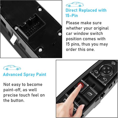 TTCR-II Interior Window Lift Switch Button Cap for Cayenne 2011-2018 for Macan 2015-2024 for Panamera 2010-2016, 1 Pc Power Push Button Replacement for Driver Side Window Glass Switch Control in Kuwait