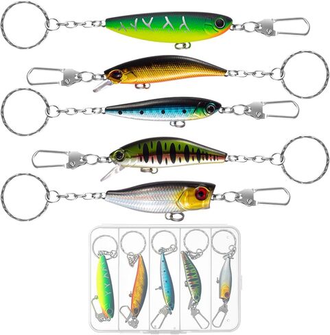 5 Pcs Fishing Lure Keychains Gift, Realistic 3D Eye Design Tropical Fishman Keyring Gift for Men Women, Plastic Fishing Favor with Chain for Dad Angler Birthday Summer Accessories in Saudi Arabia