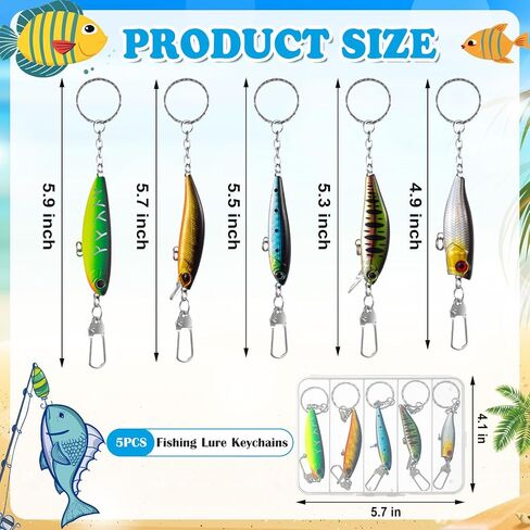 5 Pcs Fishing Lure Keychains Gift, Realistic 3D Eye Design Tropical Fishman Keyring Gift for Men Women, Plastic Fishing Favor with Chain for Dad Angler Birthday Summer Accessories in Saudi Arabia