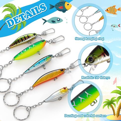 5 Pcs Fishing Lure Keychains Gift, Realistic 3D Eye Design Tropical Fishman Keyring Gift for Men Women, Plastic Fishing Favor with Chain for Dad Angler Birthday Summer Accessories in Saudi Arabia