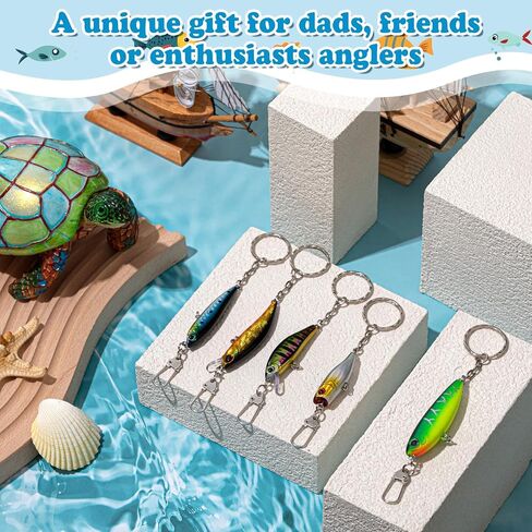 5 Pcs Fishing Lure Keychains Gift, Realistic 3D Eye Design Tropical Fishman Keyring Gift for Men Women, Plastic Fishing Favor with Chain for Dad Angler Birthday Summer Accessories in Saudi Arabia