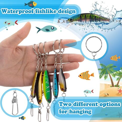5 Pcs Fishing Lure Keychains Gift, Realistic 3D Eye Design Tropical Fishman Keyring Gift for Men Women, Plastic Fishing Favor with Chain for Dad Angler Birthday Summer Accessories in Saudi Arabia