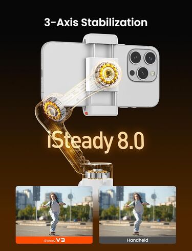 Hohem iSteady V3 Gimbal Stabilizer للهواتف الذكية، تثبيت ثلاثي المحاور مع متتبع الذكاء الاصطناعي، جهاز تحكم عن بعد قابل للفصل، قضيب تمديد مدمج وحامل ثلاثي القوائم، محمول وقابل للطي، تسجيل فيديو، أسود in Kuwait