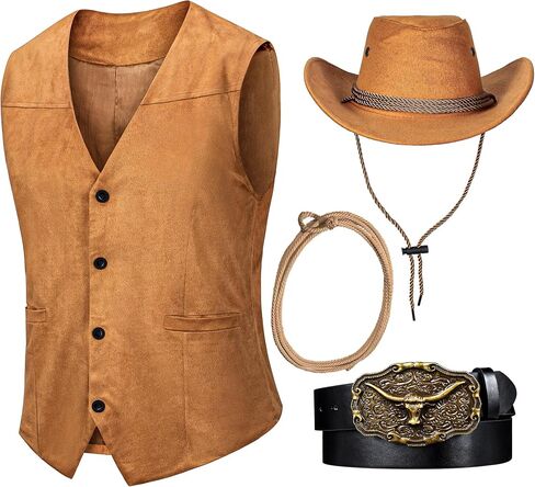 KAIPUTE Kids Western Cowboy Costume Boys Vest Hat Belt for Halloween Party Cosplay in Saudi Arabia