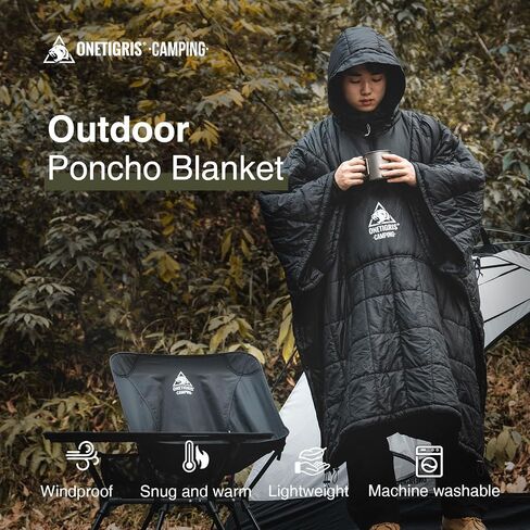 OneTigris Camping Blanket Honcho Poncho with 3M Thinsulate Insulation,Wearable Sleeping Bag Poncho for Camping Large Ultralight Water-Resisitant Warm Wearable Blanket for Outdoor Camping,Hiking in Saudi Arabia