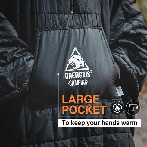 OneTigris Camping Blanket Honcho Poncho with 3M Thinsulate Insulation,Wearable Sleeping Bag Poncho for Camping Large Ultralight Water-Resisitant Warm Wearable Blanket for Outdoor Camping,Hiking in Saudi Arabia